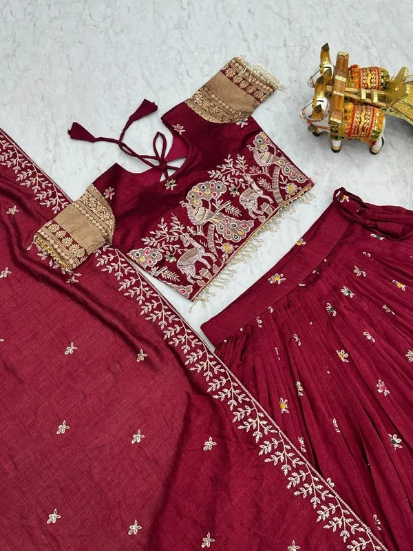 Maroon_Embroidered_Lehenga_Choli_Set_With_Dupatta_-_Traditional_Indian_Ethnic_Wear