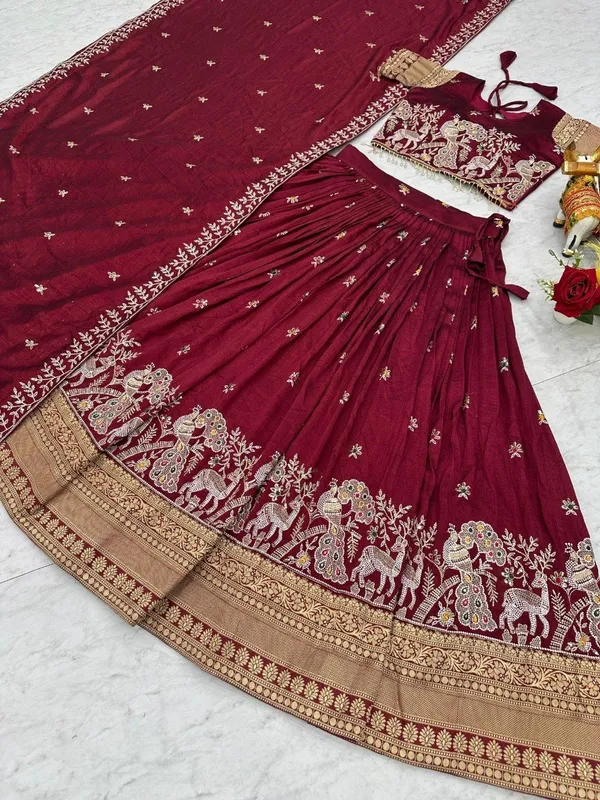 Maroon_Embroidered_Lehenga_Choli_Set_With_Dupatta_-_Traditional_Indian_Ethnic_Wear