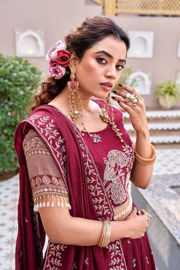 Maroon_Embroidered_Lehenga_Choli_Set_With_Dupatta_-_Traditional_Indian_Ethnic_Wear
