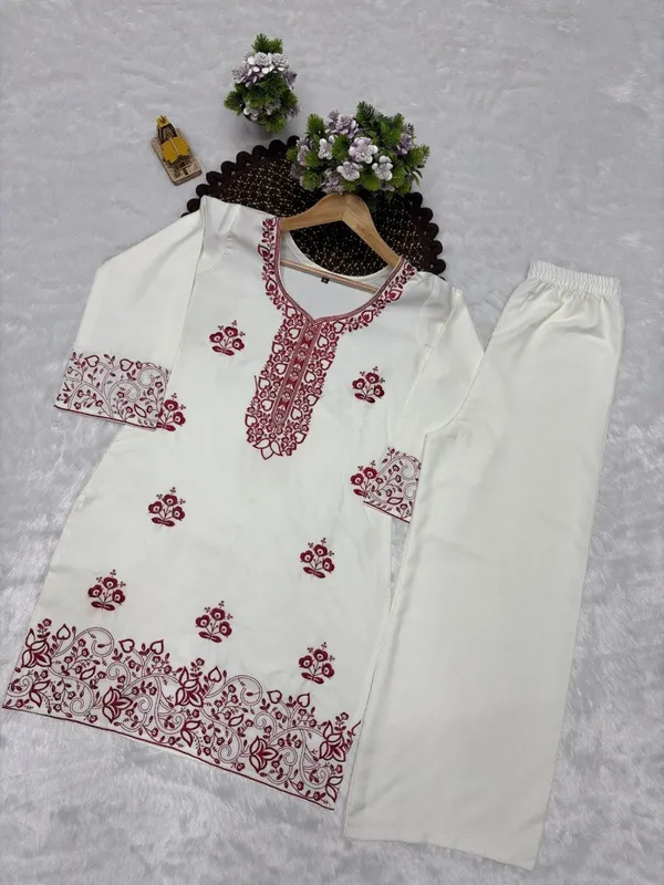 White_Embroidered_Kurta_And_Palazzo_Set_For_Women