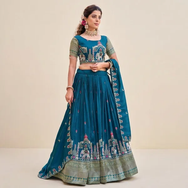 Teal_Blue_Embroidered_Lehenga_Choli_Set_With_Dupatta