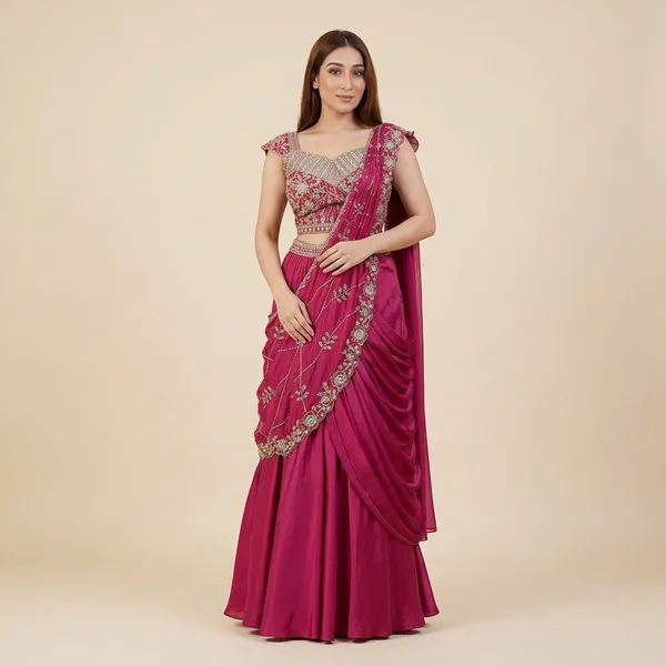 Magenta_Embellished_Lehenga_Choli_With_Dupatta_-_Ethnic_Wear_Set