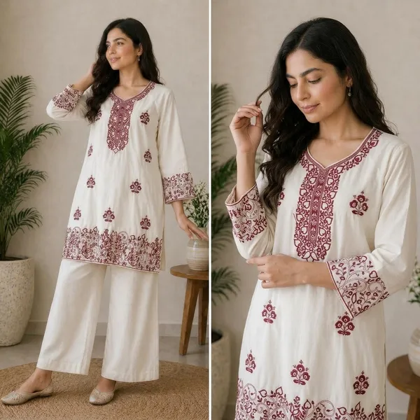 White_Embroidered_Kurta_And_Palazzo_Set_For_Women