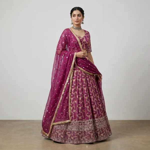Purple_Embroidered_Lehenga_Choli_With_Dupatta_Set