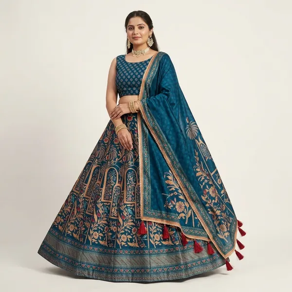 Blue_Embroidered_Lehenga_Choli_Set_With_Dupatta