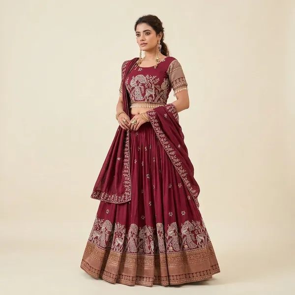 Maroon_Embroidered_Lehenga_Choli_Set_With_Dupatta_-_Traditional_Indian_Ethnic_Wear