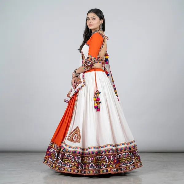 Traditional_Gujarati_Navratri_Chaniya_Choli_-_Orange_And_White_Embroidered_Lehenga_Set_With_Dupatta
