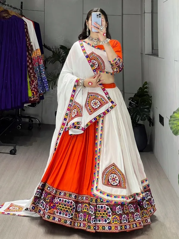Traditional_Gujarati_Navratri_Chaniya_Choli_-_Orange_And_White_Embroidered_Lehenga_Set_With_Dupatta