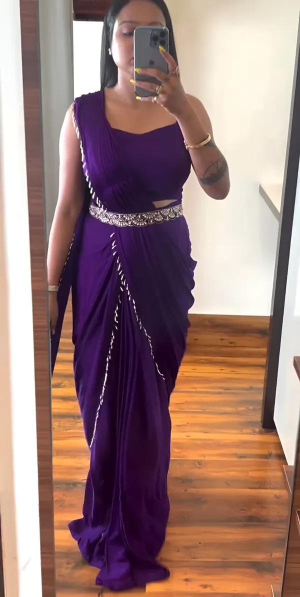 Purple_Georgette_Saree_With_Embellished_Jacket_Blouse_Set