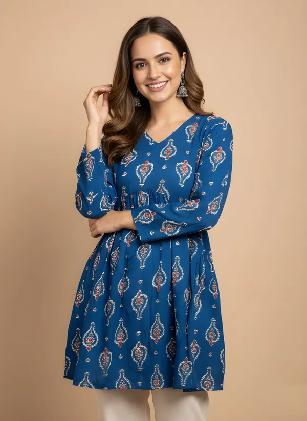 Woman_Blue_Rayon_Fancy_Tunic_&_Top