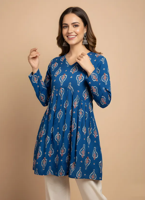 Woman_Blue_Rayon_Fancy_Tunic_&_Top