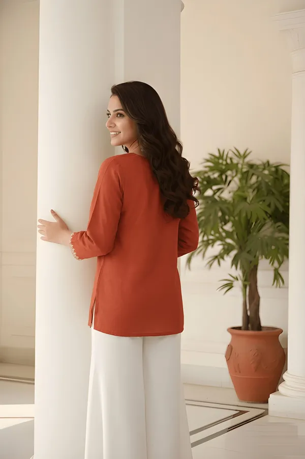 Rust_Orange_Embroidered_Roman_Silk_Fancy_Top