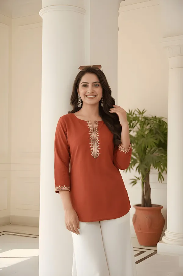 Rust_Orange_Embroidered_Roman_Silk_Fancy_Top