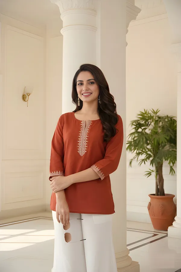 Rust_Orange_Embroidered_Roman_Silk_Fancy_Top