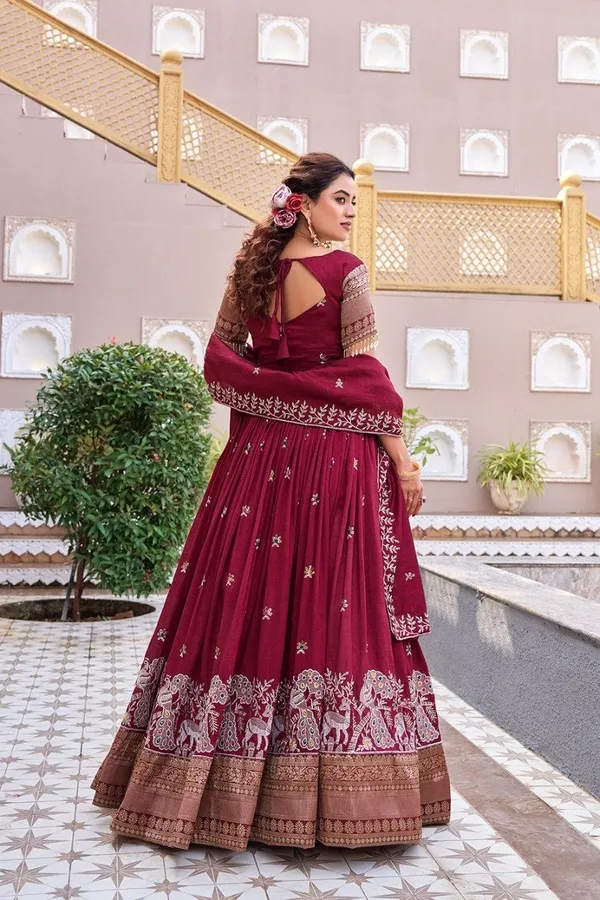 Maroon_Embroidered_Lehenga_Choli_Set_With_Dupatta_-_Traditional_Indian_Ethnic_Wear