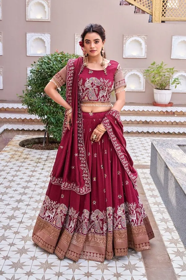 Maroon_Embroidered_Lehenga_Choli_Set_With_Dupatta_-_Traditional_Indian_Ethnic_Wear