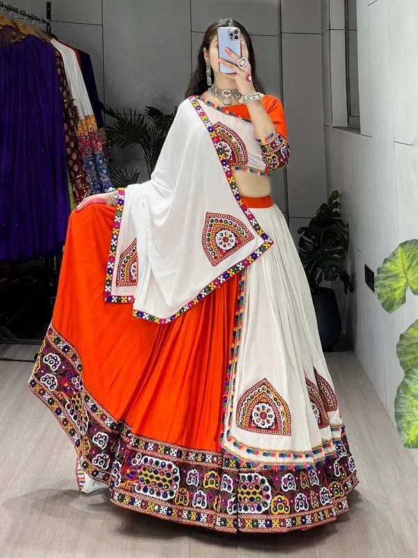 Traditional_Gujarati_Navratri_Chaniya_Choli_-_Orange_And_White_Embroidered_Lehenga_Set_With_Dupatta