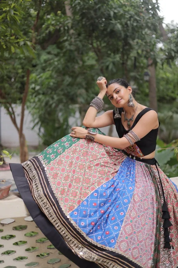 Multicolor_Printed_Lehenga_Choli_With_Black_Velvet_Border_-_Traditional_Indian_Ethnic_Wear