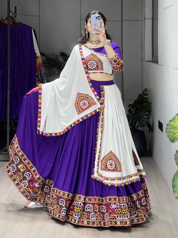 Purple_And_White_Navratri_Chaniya_Choli_With_Embroidered_Mirror_Work