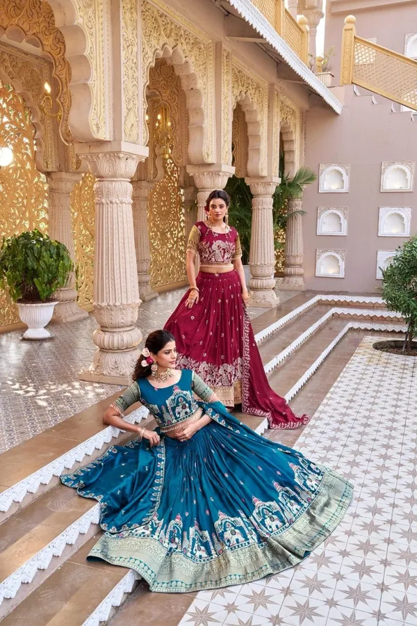 Teal_Blue_Embroidered_Lehenga_Choli_Set_With_Dupatta