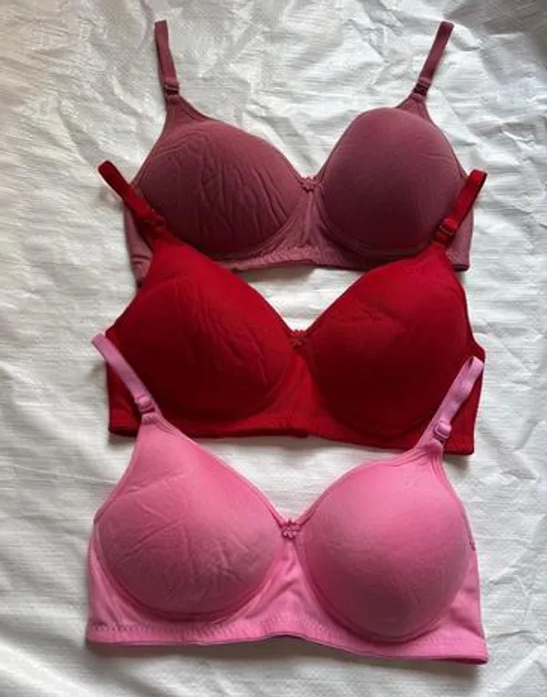 Pack_Of_3_Maroon_And_Red_And_Pink_Cotton_Blend_Lightly_Padded_Full_Coverage_T-Shirt_Bra_For_Women_|