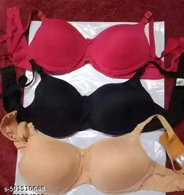 Pack_Of_3_Black_And_Pink_And_Beige_Cotton_Blend_Lightly_Padded_Three-Quarter_Coverage_Everyday_Bra_For_Women_|
