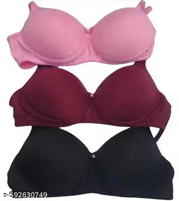 Pack_Of_3_Maroon_And_Pink_And_Black_Cotton_Blend_Lightly_Padded_Bra_For_Women_|