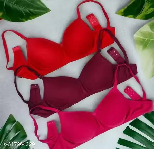 Pack_Of_3_Red_And_Pink_And_Maroon_Cotton_Blend_Lightly_Padded_Everyday_Bra_For_Women_|