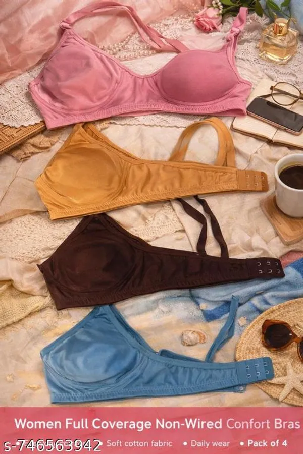 Pack_Of_4_Multicolor_Cotton_Blend_Lightly_Padded_Full_Coverage_Daily_Wear_Bra_For_Women_|