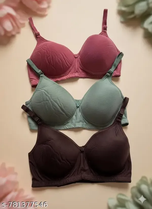 Pack_Of_3_Brown_And_Mauve_Pink_And_Green_Cotton_Blend_Lightly_Padded_Full_Coverage_Everyday_Bra_For_Women_|