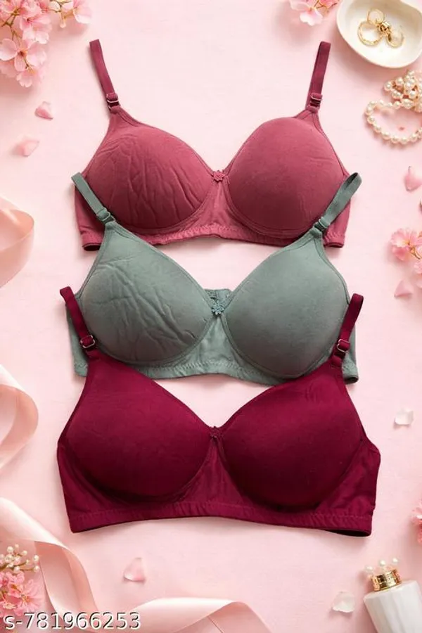 Pack_Of_3_Maroon_And_Grey_And_Mauve_Pink_Cotton_Blend_Lightly_Padded_Seamless_Full_Coverage_Bra_For_Women_|