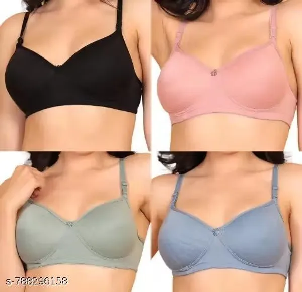 Pack_Of_4_Multicolor_Cotton_Blend_Lightly_Padded_Full_Coverage_Bra_For_Women_|