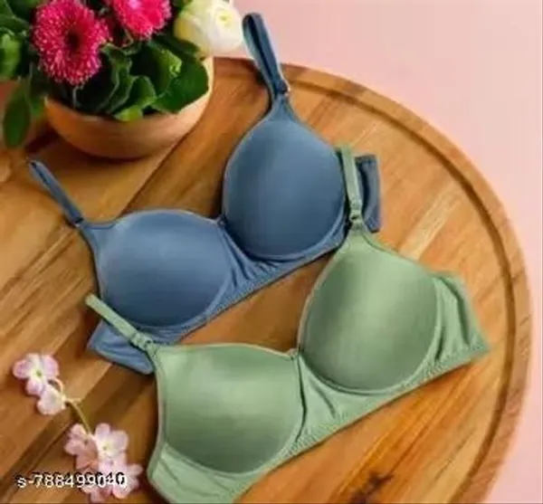 Pack_Of_2_Blue_And_Green_Cotton_Blend_Lightly_Padded_Full_Coverage_Bra_For_Women_|