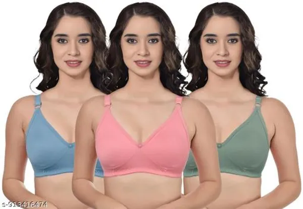 Pack_Of_3_Pink_And_Green_And_Blue_Cotton_Blend_Light_Padded_Bra_For_Women_|