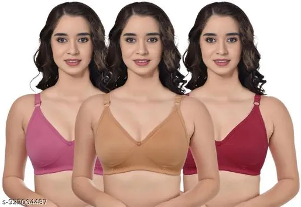 Pack_Of_3_Beige_And_Pink_And_Red_Cotton_Blend_Lightly_Padded_Non_Wired_Full_Coverage_Everyday_Bra_For_Women_|