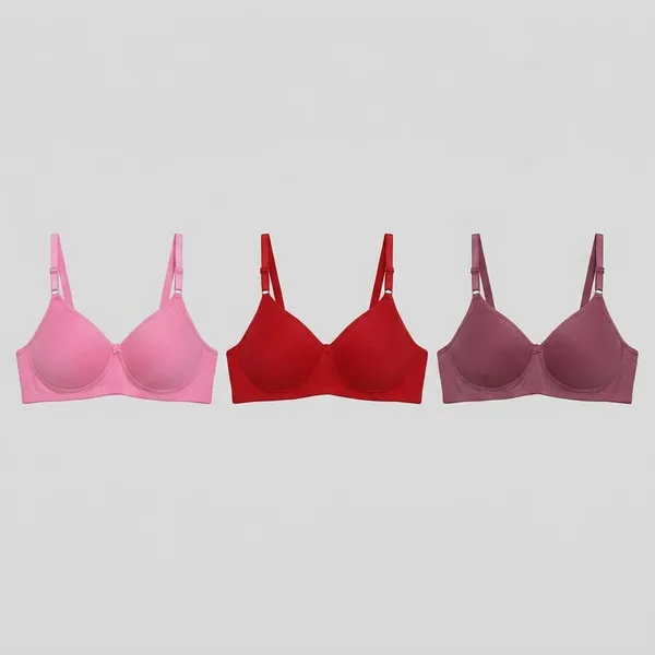 Pack_Of_3_Maroon_And_Red_And_Pink_Cotton_Blend_Lightly_Padded_Full_Coverage_T-Shirt_Bra_For_Women_|