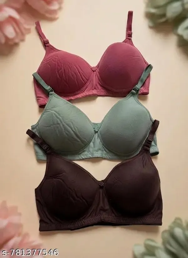 Pack_Of_3_Brown_And_Mauve_Pink_And_Green_Cotton_Blend_Lightly_Padded_Full_Coverage_Everyday_Bra_For_Women_|