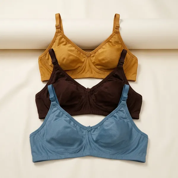 Pack_Of_3_Mustard_And_Brown_And_Blue_Cotton_Blend_Non_Padded_Full_Coverage_Everyday_Bra_For_Women_|