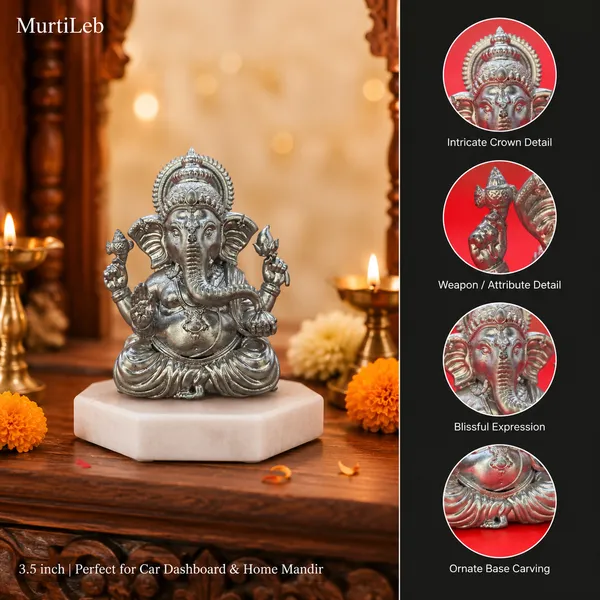 MurtiLeb_Silver_Ganesha_Idol_3.5_Inch_|_Premium_Resin_Ganpati_Murti