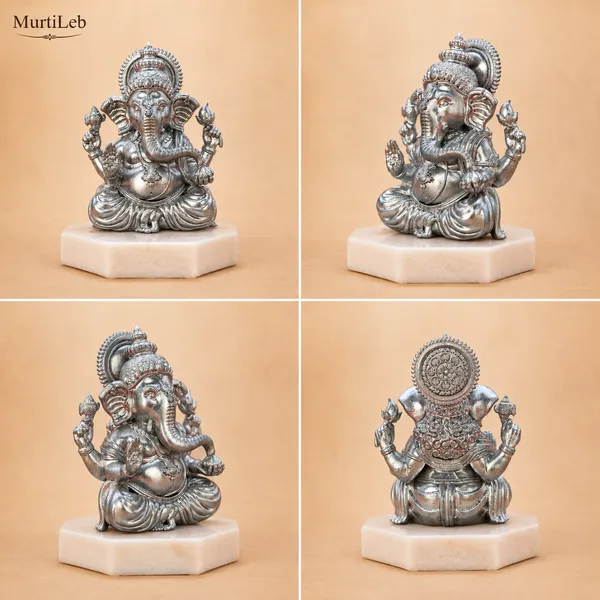 MurtiLeb_Silver_Ganesha_Idol_3.5_Inch_|_Premium_Resin_Ganpati_Murti