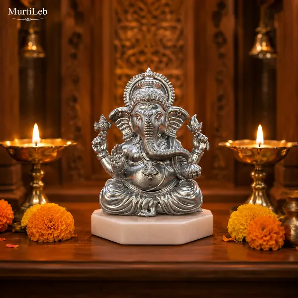 MurtiLeb_Silver_Ganesha_Idol_3.5_Inch_|_Premium_Resin_Ganpati_Murti