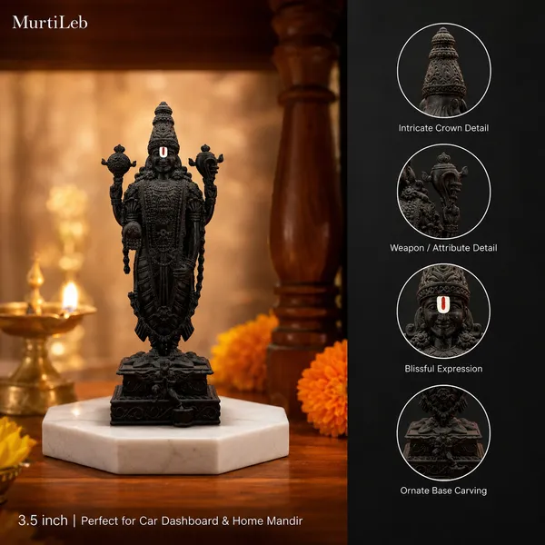 MurtiLeb_3.5_Inch_Black_Tirupati_Balaji_Idol_(Black_Color)_for_Car_Dashboard_&_Home_Mandir_|_Premium_Resin_Hindu_Murti