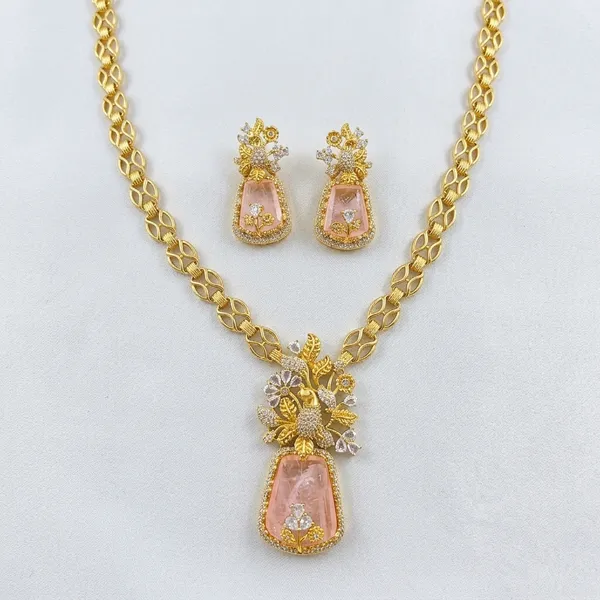 Pink_Stone_Gold_Plated_Brass_Floral_Pendant_Necklace_Set_For_Women