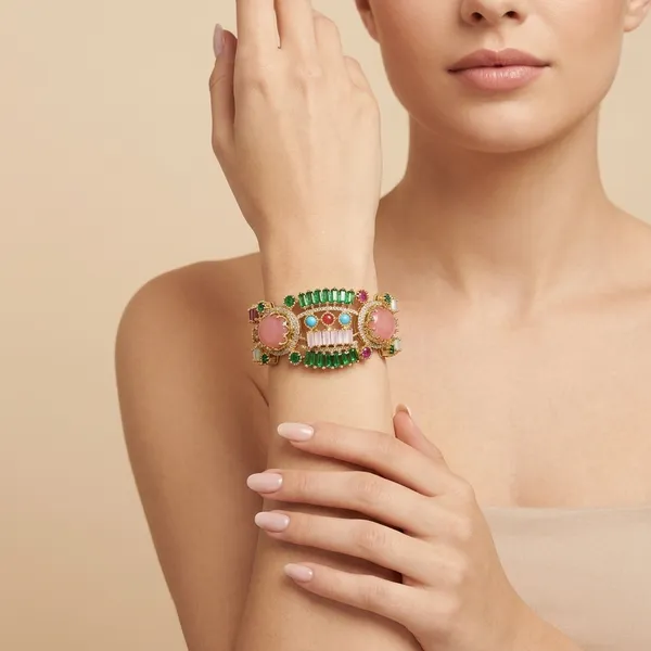 Antique_Gold_Multicolor_Stone_Peacock_Cuff_Bracelet_For_Women