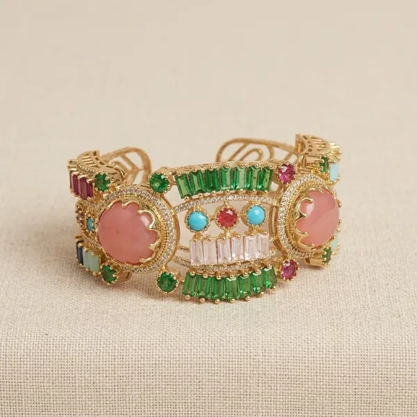 Antique_Gold_Multicolor_Stone_Peacock_Cuff_Bracelet_For_Women