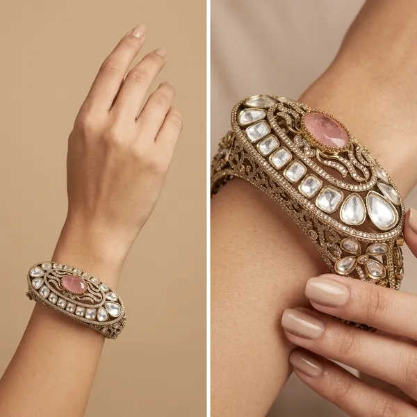 Antique_Gold_Kundan_Polki_Bangle_With_Pink_Stone_Accent