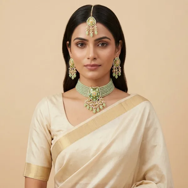 Green_Beaded_Kundan_Meenakari_Choker_Necklace_Set_With_Earrings