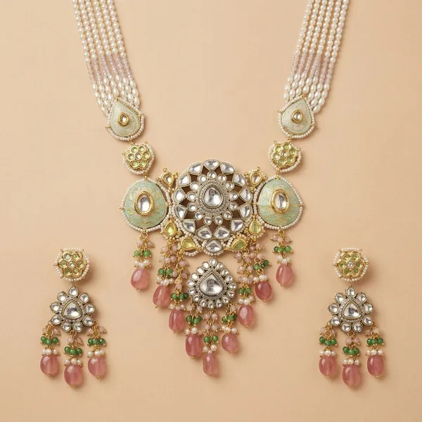 Gold_Plated_Kundan_Pearl_Choker_Necklace_Set_With_Earrings