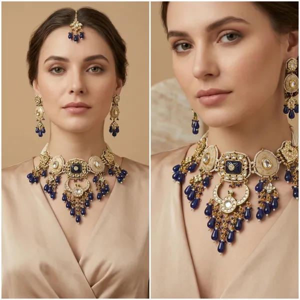 Blue_Kundan_Gold_Plated_Bridal_Necklace_Set_With_Earrings_And_Maang_Tikka