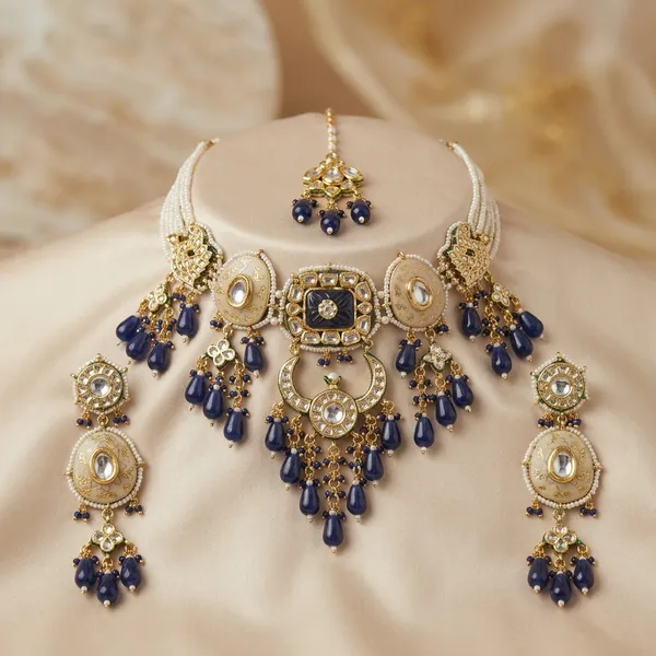 Blue_Kundan_Gold_Plated_Bridal_Necklace_Set_With_Earrings_And_Maang_Tikka